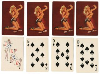 Ca 1950s Pin - Up Playing Cards; Full Deck With Joker; B&b Made In Usa