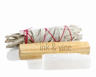 Energy Cleansing Smudge Kit - White Sage Stick,  Palo Santo,  And Selenite Wand