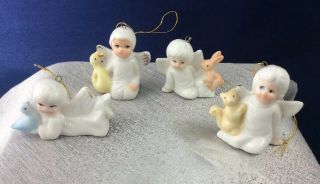 Set Of 4 Vtg Bone China Miniature Angel Ornaments Christmas Around The World W/b