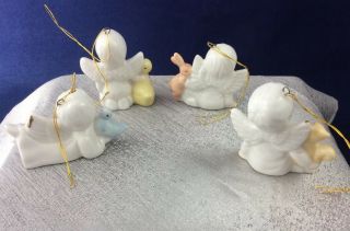 Set of 4 Vtg Bone China Miniature Angel Ornaments Christmas Around The World W/b 2