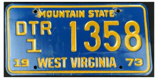 West Virginia 1973 Trailer Dealer License Plate Dtr/1 1358