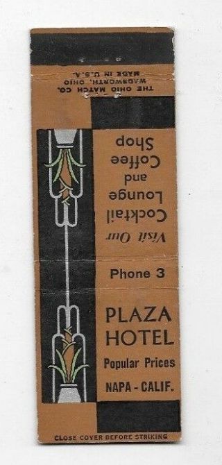 Vintage Matchbook Cover Plaza Hotel Napa Ca Phone No 3 S2749