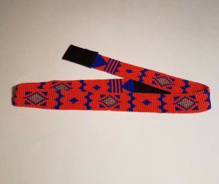 Native American Style Beaded Hat Band American Made Orange Brass Blue 25x1 "