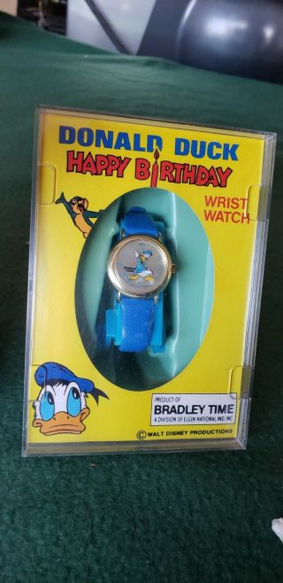 Rare 1984 Vintage Bradley Time Donald Duck Happy Birthday Wrist Watch