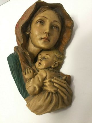 Madonna Mother Mary & Baby Jesus Resin Wall Plaque Roman Made In Italy