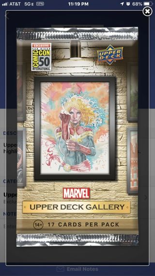 Sdcc 2019 Comic - Con Exclusive Marvel Upper Deck Gallery Trading Card Pack Prints
