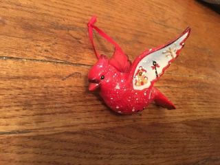 Vintage Ceramic Hand Painted Red Cardinal Christmas Ornament Snowflakes Winter