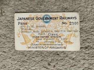 1939 Japanese Government Railways Pass To Rock Island Rr President - Railroad