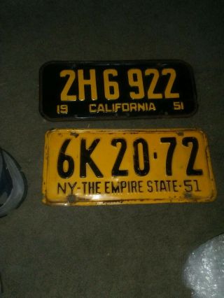 Vintage 1951 California License Plate And 1951 York Licence Plate
