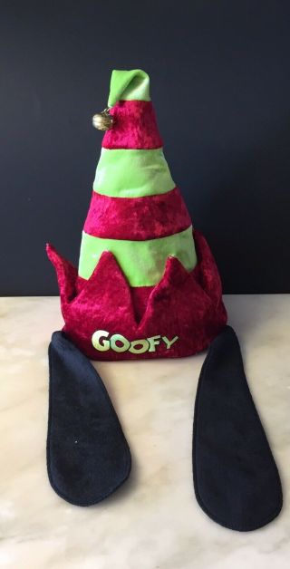 Goofy Christmas Holiday Santa Elf Stocking Hat Cap Green Floppy Ears Disney Park