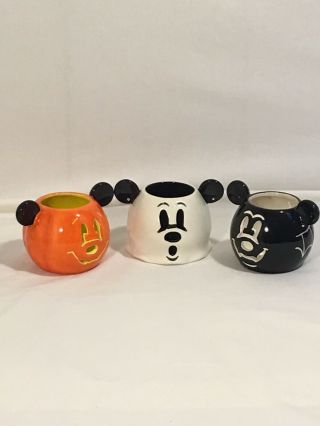 Disney Parks Mickey Mouse Ceramic Halloween Pumpkin Head Candle Luminary Set