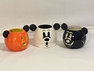 Disney Parks Mickey Mouse Ceramic Halloween Pumpkin Head Candle Luminary Set 2
