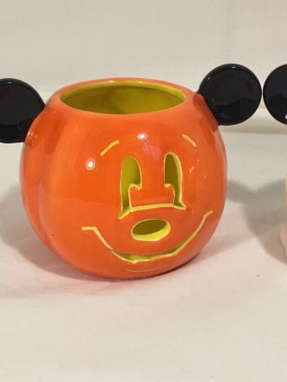 Disney Parks Mickey Mouse Ceramic Halloween Pumpkin Head Candle Luminary Set 3