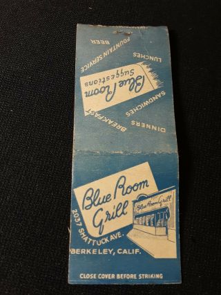Vintage Matchbook Cover The Blue Room Grill Berkeley California