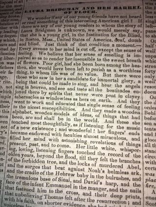 7/22/ 1848 Hartford Connecticut Newspaper Laura Bridgman Deaf Blind