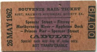 Vr (arhs) Ticket - Spencer St.  - Fitzroy - Maribyrnong River Etc 26 May 1962