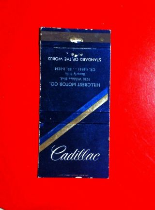 Cadillac - Standard Of The World - Hillcrest Motor Co.  Beverly Hills Matchcover