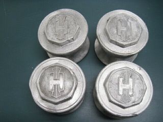 Vintage Rare Set Of 4 Hupmobile Screw On Grease Hubcaps Nr