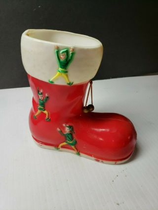 Vintage 50s 60s Pixieware Hard Plastic Christmas Sock Candy Container Rosbro