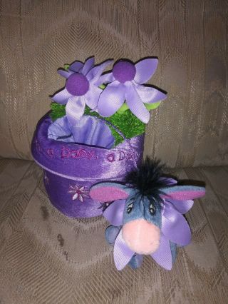 Disney Eeyore Purple Daisy In Flower Pot Plush Stuffed Animal Winnie The Pooh 8 "