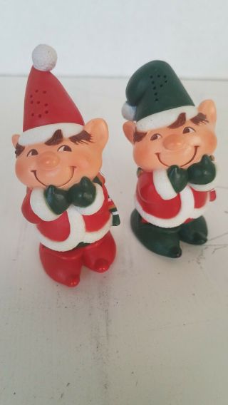 Vintage Salt And Pepper Shakers Hallmark Cards Elves With Stoppers.  Cute