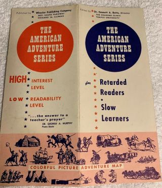 Vtg.  1940’s? “the American Adventure Series” For Retarded Readers & Map Brochure