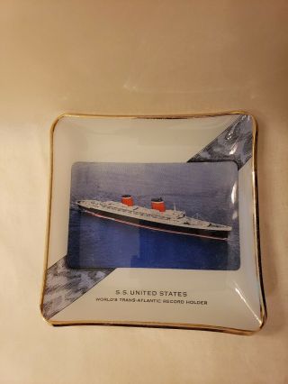 S.  S.  United States Lines Ocean Liner Glass Pin Tray Trinket Dish