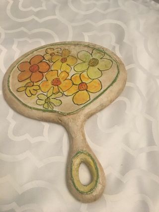 Vintage Handheld Paper Mache Mirror Daisies Flowers 60 ' s 9 