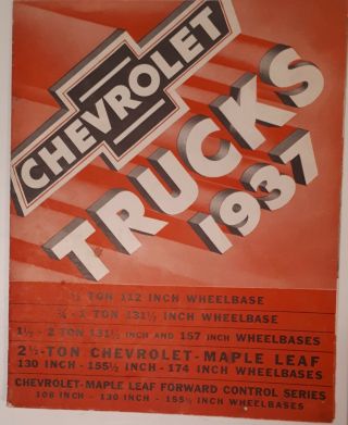 Rare (oshawa) " 1937 Chevrolet Trucks " Large 18 Page Showroom Brochure - Poster