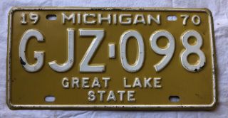 Vintage 1970 Michigan Metal State License Plate Great Lake State