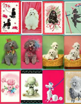 12 Single Swap Playing Cards Pampered Poodle Dogs Puppies Some Vintage Deco