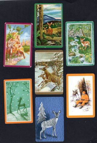 7 Single Swap Playing Cards Cute Deer In The Woods Vintage Deco 1 Blank Back