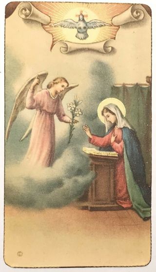The Annunciation To The Blessed Virgin Mary,  Vintage Holy Devotional Card