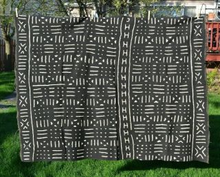 Handwoven African Mud Cloth Fabric From Mali,  Size 49 " X 63 "