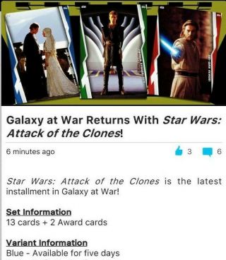 Topps Star Wars Card Trader Galaxy At War Attack Of The Clones Blue Set Of 13