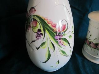 Lucille Watkins Vintage Ceramic Hand Painted Vase & Jar w/Lid,  SIgned 2