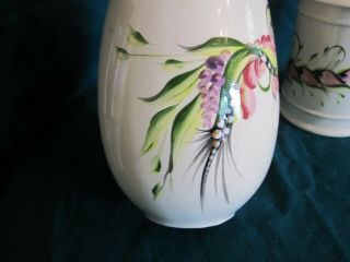 Lucille Watkins Vintage Ceramic Hand Painted Vase & Jar w/Lid,  SIgned 4