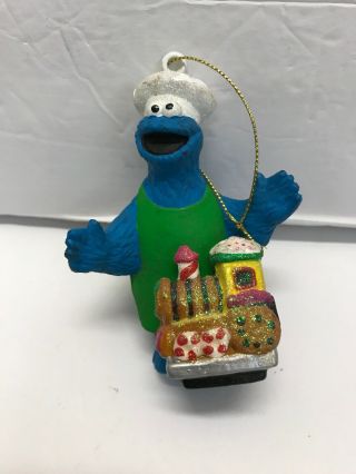 2008 Sesame Street Cookie Monster Christmas Ornament Holding A Train 4 "