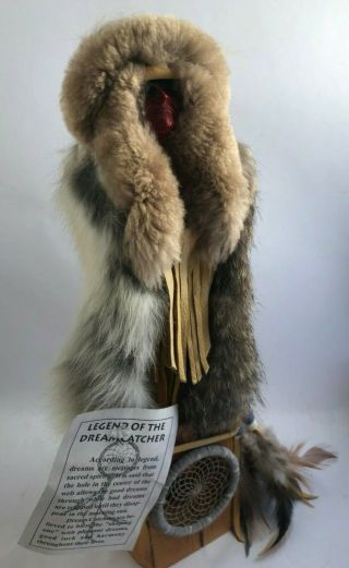 3 Native American Figures Real Fur & Leather 1 Signed by Karen Blanchard 2