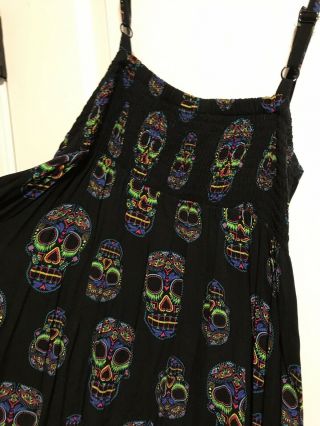Torrid Size 0 Black Colorful Sugar Skull Sun Dress With PocketS RARE 6