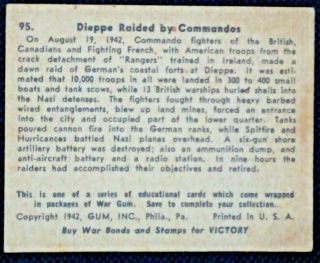 Authentic Vintage 1941 War Gum Trading Card 95 Dieppe Raided By Commandos 2
