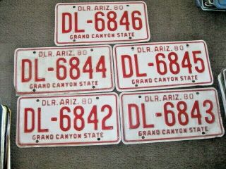 Arizona 1980 Auto Dealer License Plate Consec Numbers W Dmv Paper On Back
