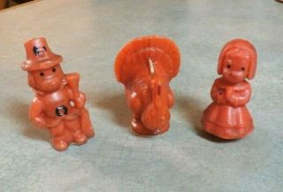 Vintage Gurley Thanksgiving Pilgrims And Turkey Figurine Candles