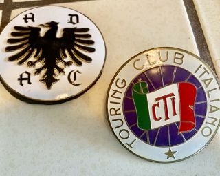 Automobile Clubs Set Of Two Enamel Badges From The 1950’s.  Germany And Italy.