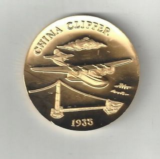 1935 China Clipper Pan Am American Airlines Airplane 24k Gold Bronze Medal Coin