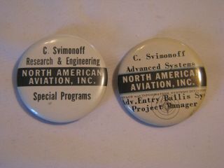 Two Vintage Rare Research & Engineering North American Aviation Inc Button Pins