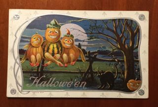 Good Holiday Greeting Postcard Hallowe’en Vegetable People Black Cat Jack - O 1912