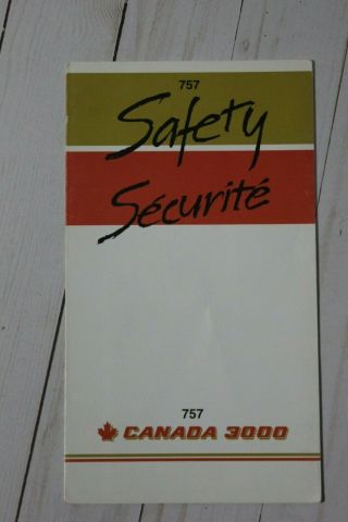 Canada 3000 Airlines Boeing 757 Safety Card - 1994