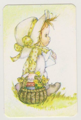 Swap Card Cute Little Girl With Basket Vintage Blank Back X 1