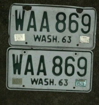 1963 Washington License Plate Pair - Stevens County Waa 869